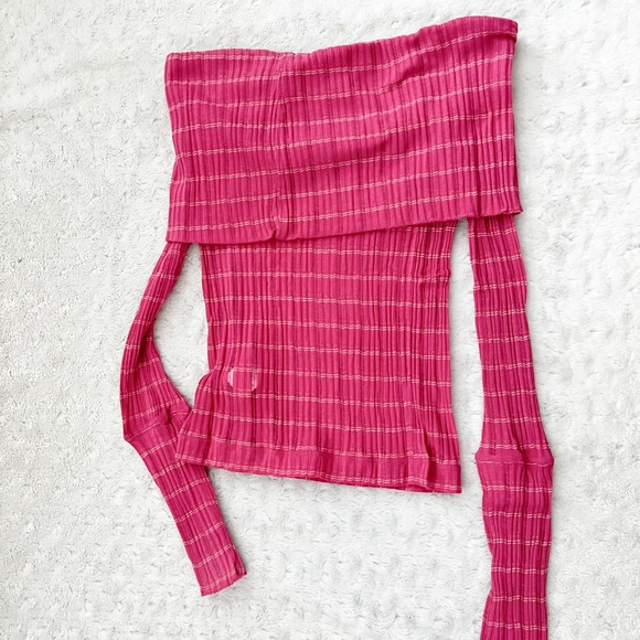 NWT- FREE PEOPLE Snowbunny Ribbed Off The Shoulder Top Pink - Picture 6 of 14